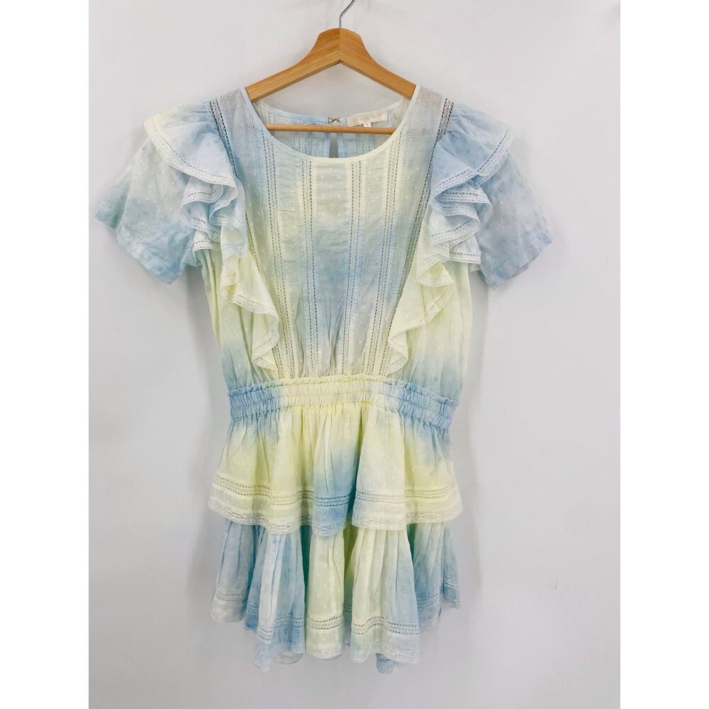 LoveShackFancy M blue green tie dye Natasha ruffle lace mini dress - Picture 6 of 6